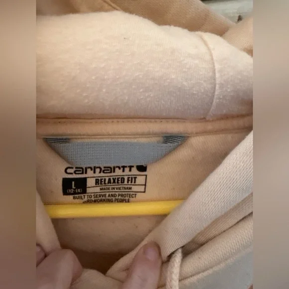 Carhartt Relaxed Fit Hoodie Sweatshirt Pullover Sleeve Logo 102791 Womens Large - Picture 5 of 7